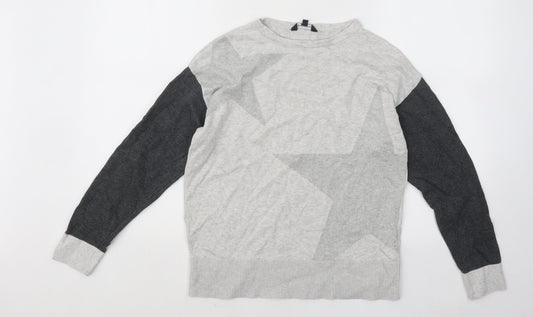 Peacocks Mens Grey Round Neck Cotton Pullover Jumper - Stars
