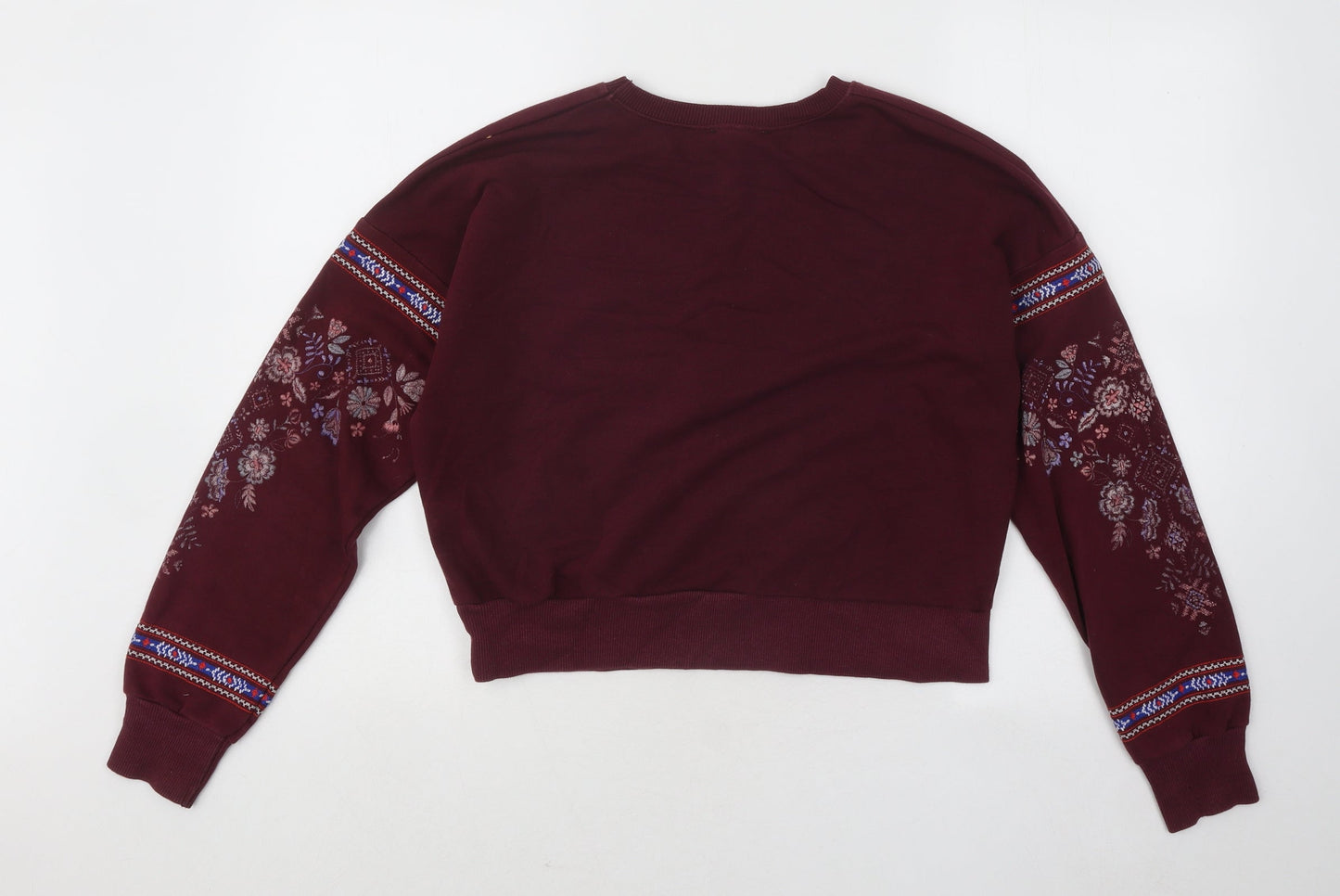 New Look Womens Purple Floral Cotton Pullover Sweatshirt Size 8 Pullover