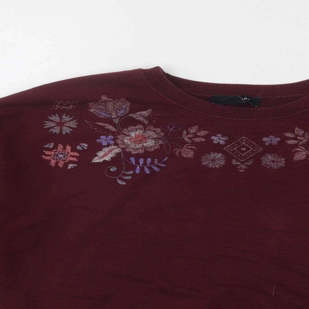 New Look Womens Purple Floral Cotton Pullover Sweatshirt Size 8 Pullover