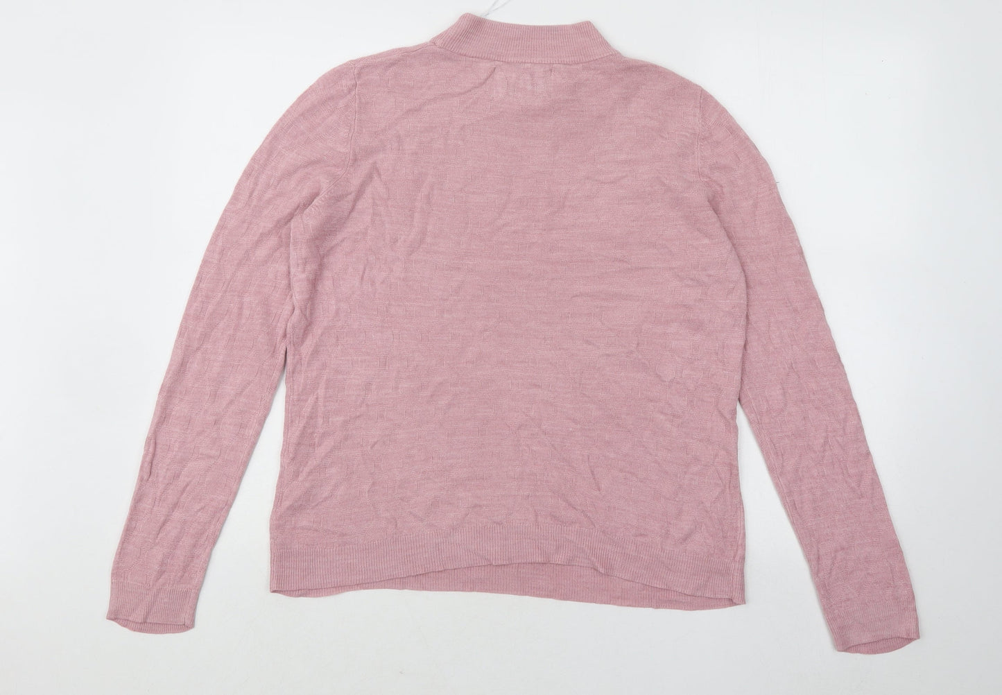 Maine Womens Pink Mock Neck Geometric Acrylic Pullover Jumper Size 14