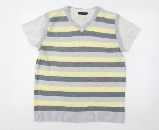 New Look Mens Multicoloured Round Neck Striped Acrylic Pullover Jumper Size M