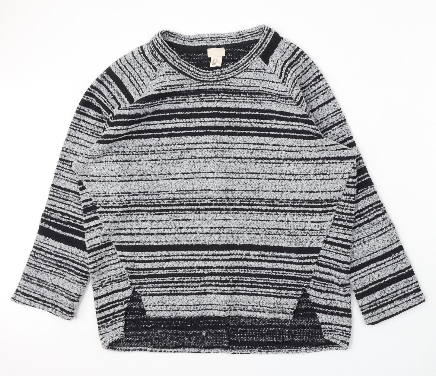 H&M Womens Multicoloured Round Neck Striped Polyester Pullover Jumper Size 12