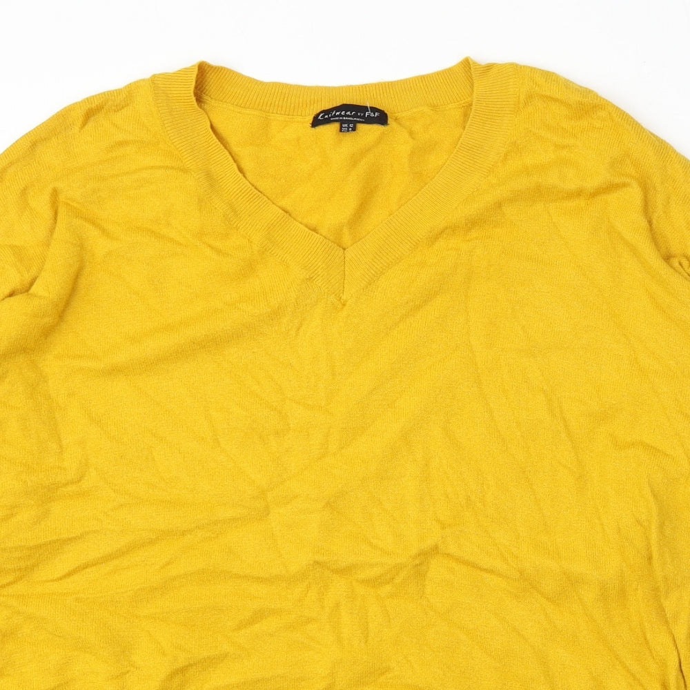 F&F Womens Yellow V-Neck Acrylic Pullover Jumper Size 12