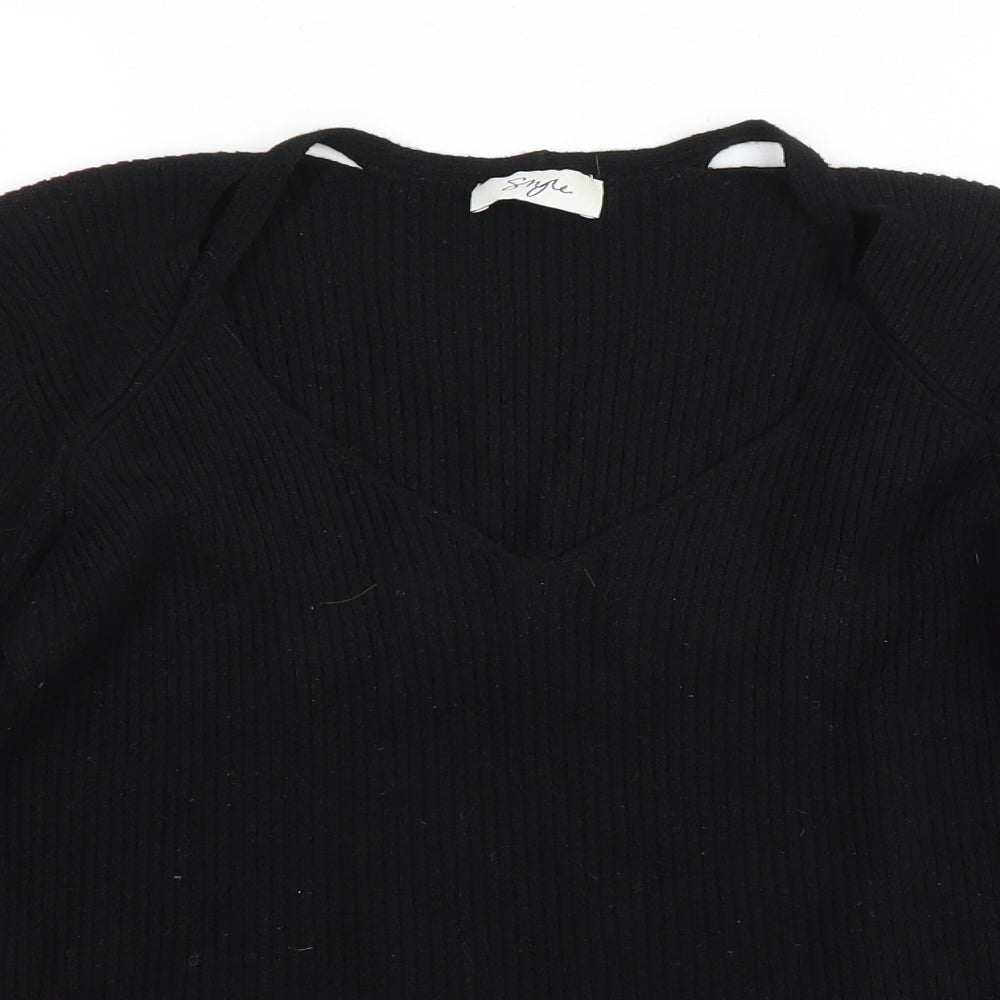 Style Womens Black V-Neck Viscose Pullover Jumper Size 18 - Cut out
