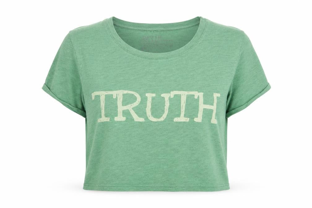 River Island Womens Green Cotton Cropped T-Shirt Size 8 Round Neck - Truth Dare