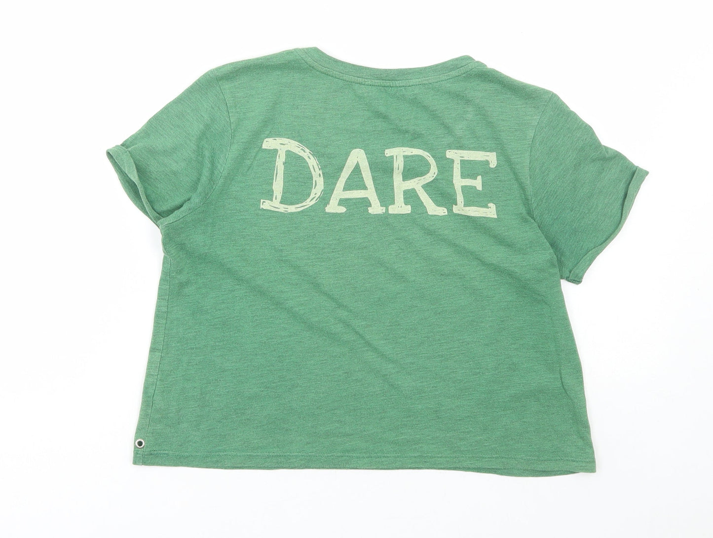 River Island Womens Green Cotton Cropped T-Shirt Size 8 Round Neck - Truth Dare
