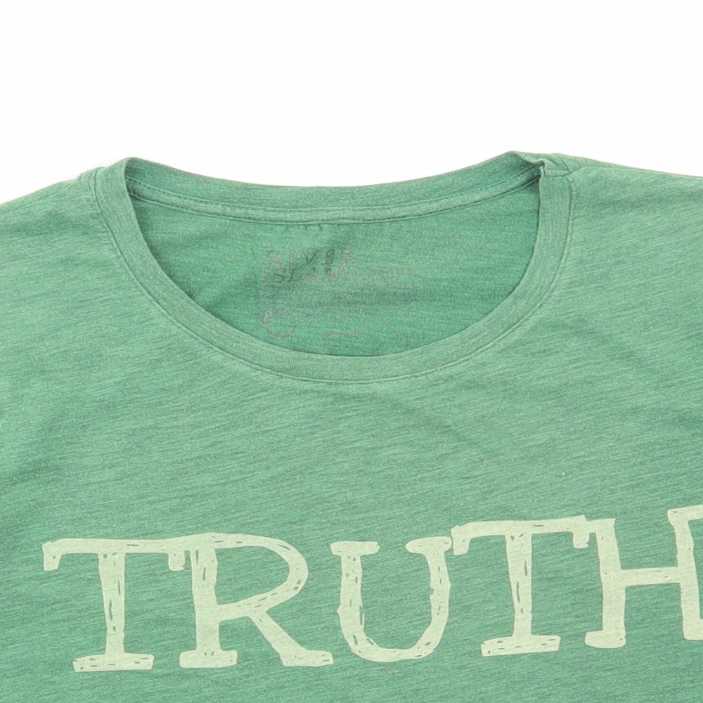 River Island Womens Green Cotton Cropped T-Shirt Size 8 Round Neck - Truth Dare