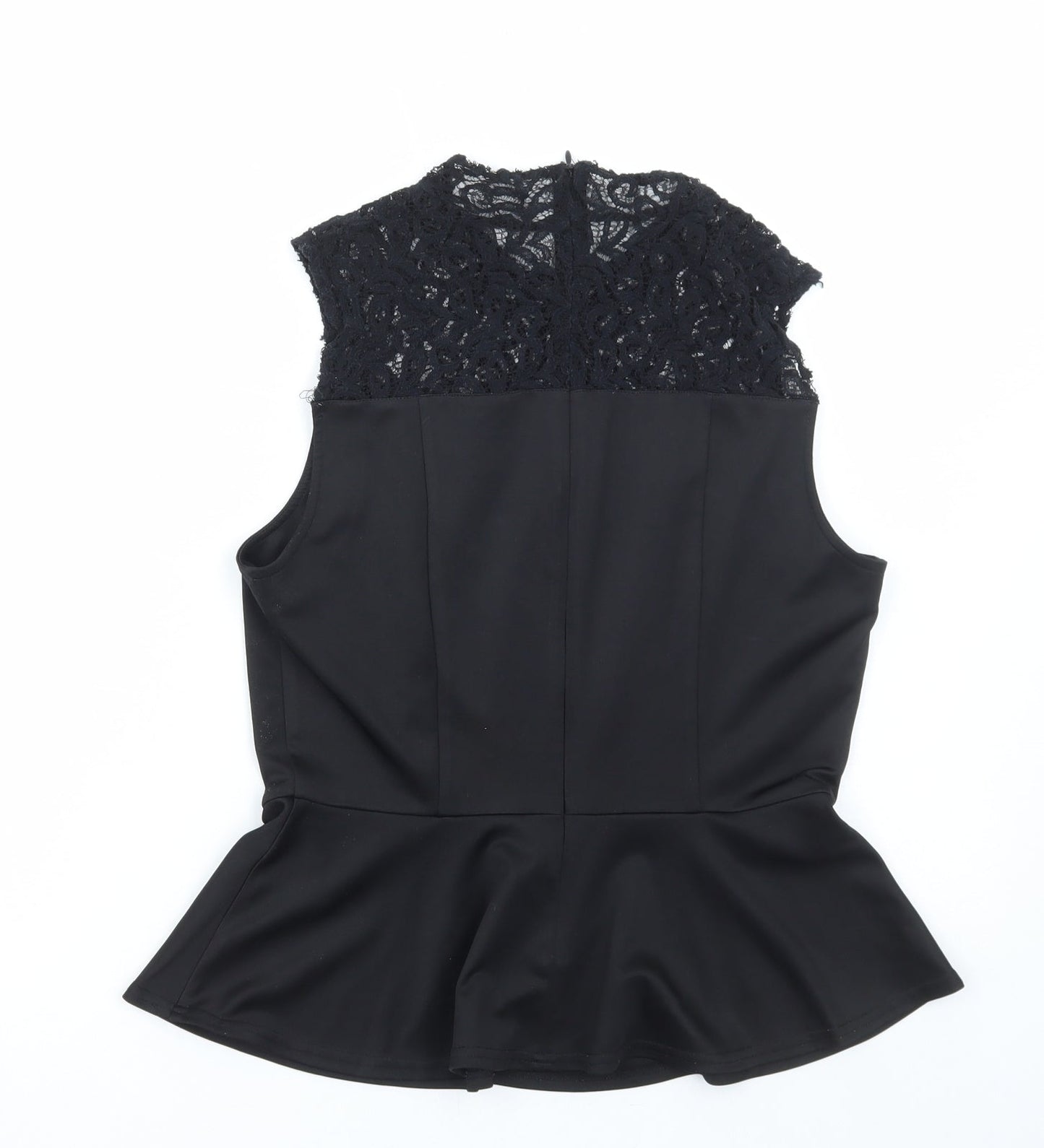 Only Womens Black Polyester Basic Blouse Size 14 Round Neck - Lace Detail, Peplum
