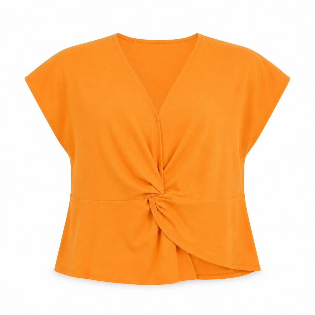 Gallery Womens Orange Polyester Basic Blouse Size XL V-Neck - Peplum