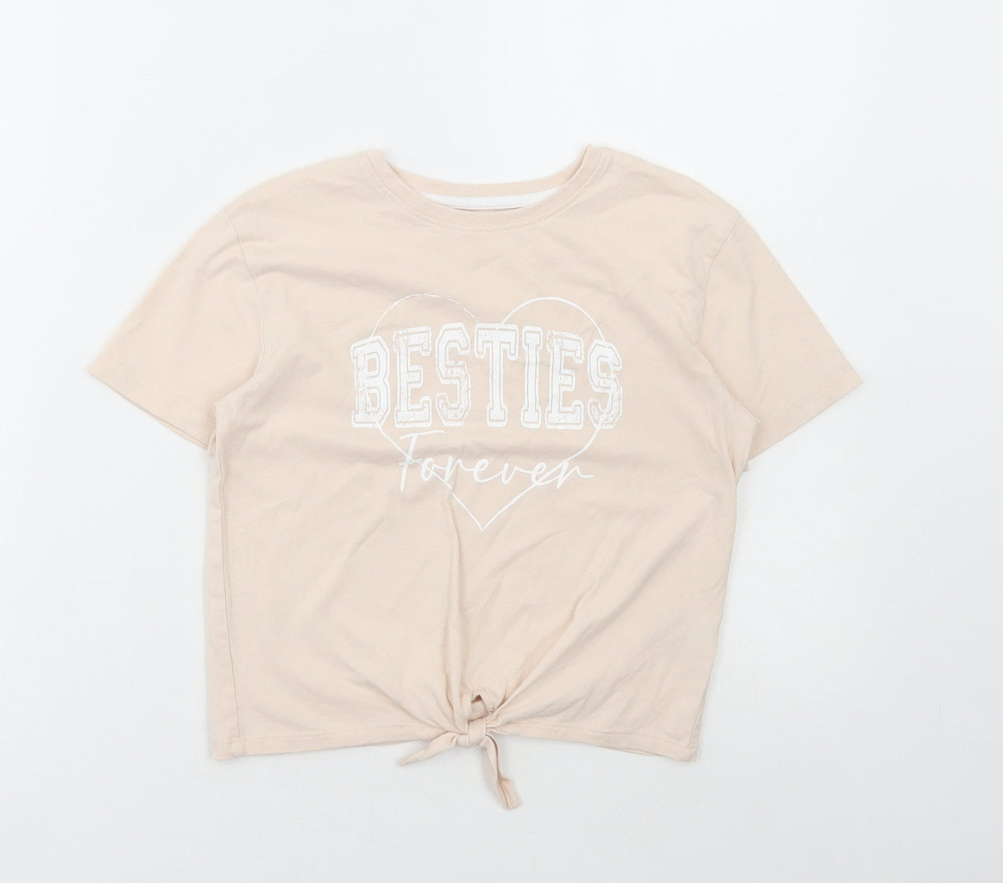 Peacocks Girls Beige Cotton Cropped T-Shirt Size 9-10 Years Round Neck Pullover - Besties