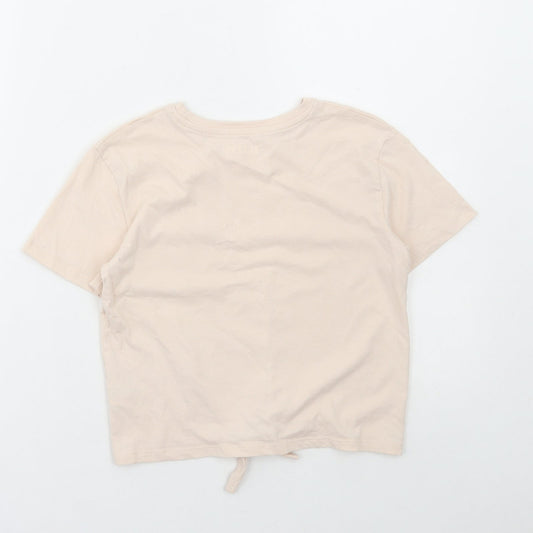 Peacocks Girls Beige Cotton Cropped T-Shirt Size 9-10 Years Round Neck Pullover - Besties