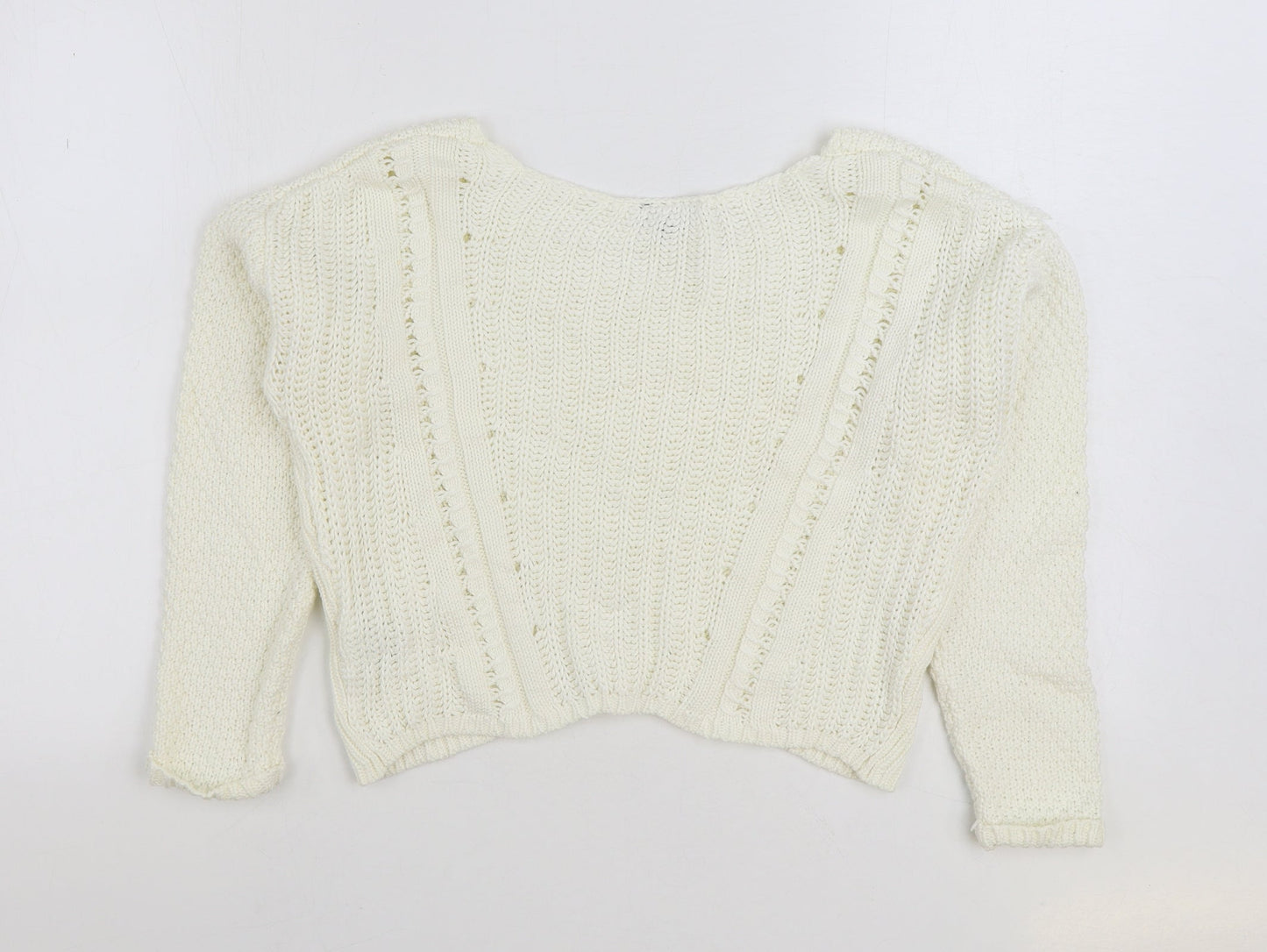 Topshop Womens White Scoop Neck Cotton Pullover Jumper Size 8
