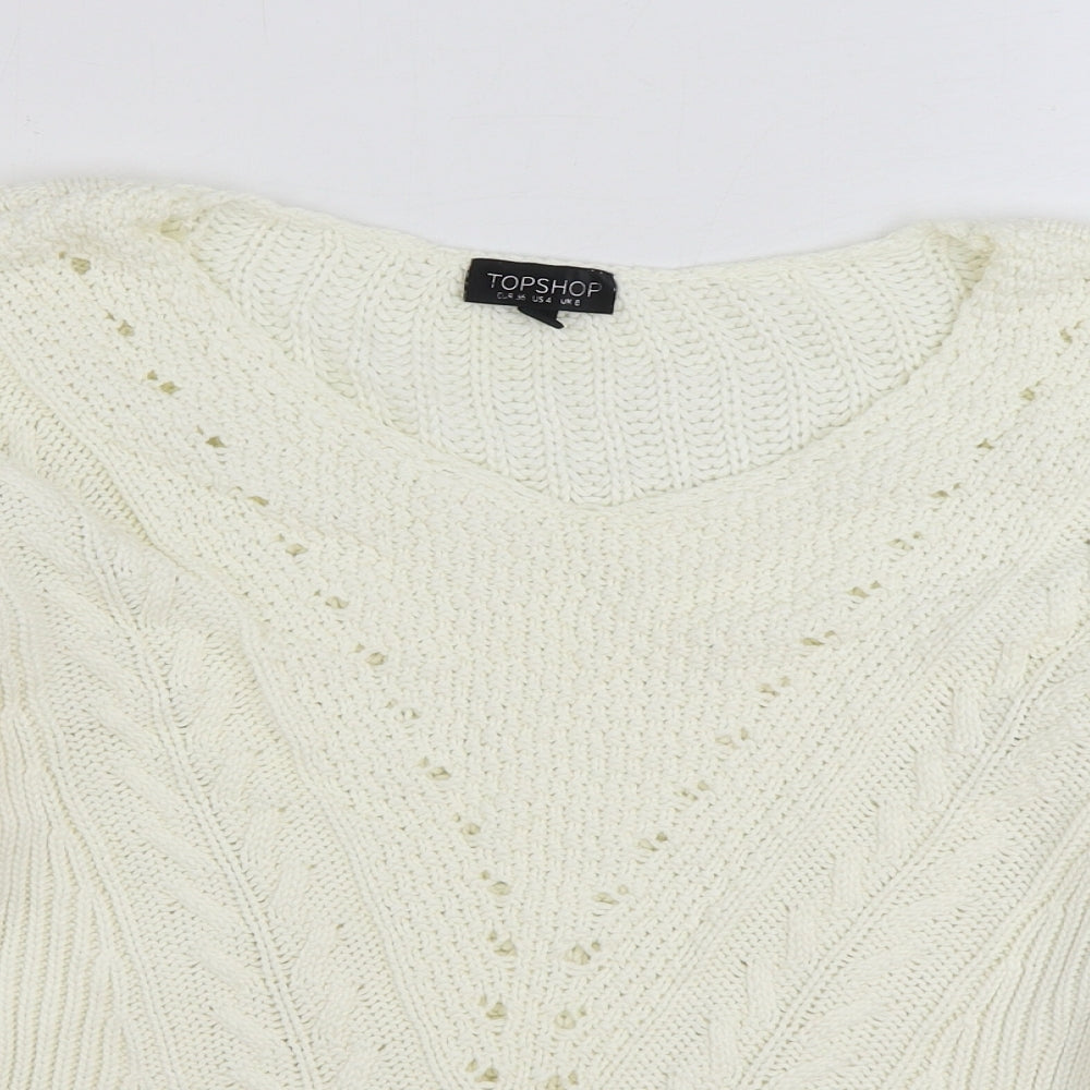 Topshop Womens White Scoop Neck Cotton Pullover Jumper Size 8
