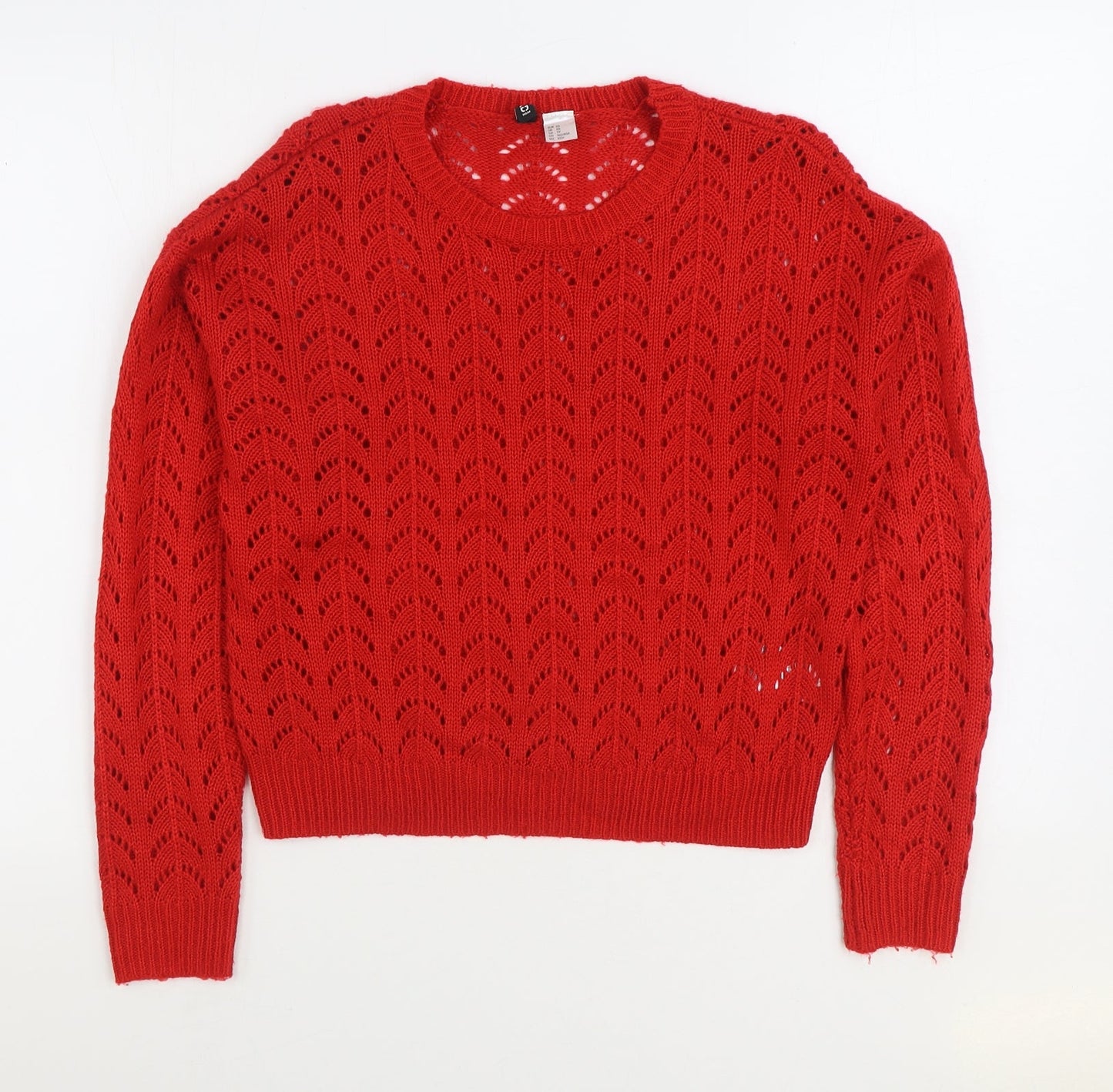 Divided by H&M Womens Red Round Neck Acrylic Pullover Jumper Size XS