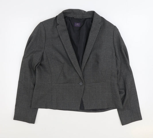 Marks and Spencer Womens Grey Plaid Jacket Blazer Size 14 Button