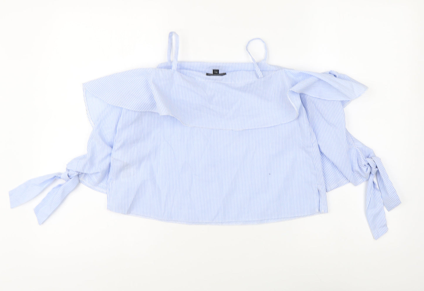 Topshop Womens Blue Striped Cotton Cropped Blouse Size 4 Square Neck