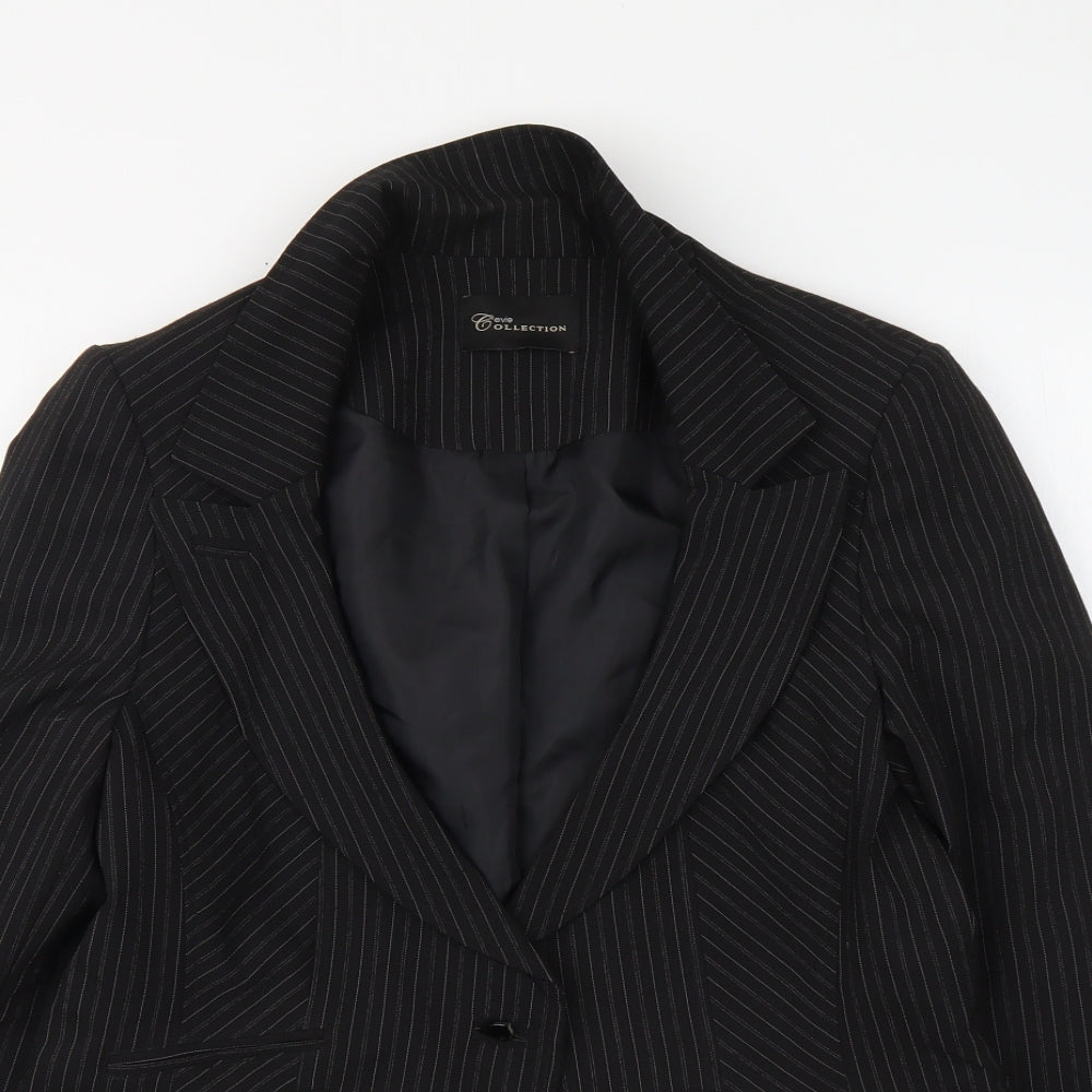 Evie Womens Black Striped Polyester Jacket Suit Jacket Size 16