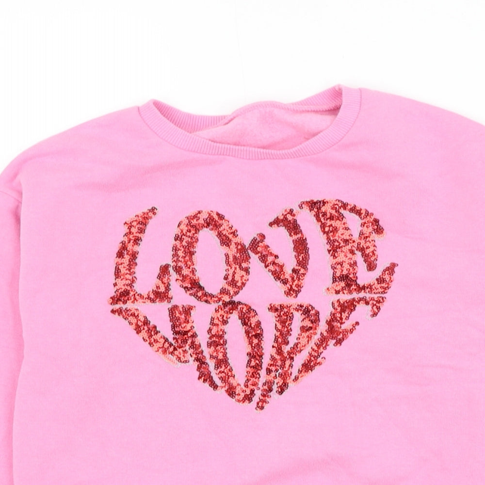 Dunnes Stores Girls Pink Cotton Pullover Sweatshirt Size 8 Years Pullover - Love More