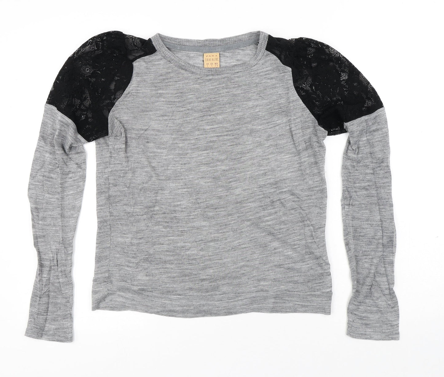 Zara Womens Grey Polyester Basic T-Shirt Size S Round Neck