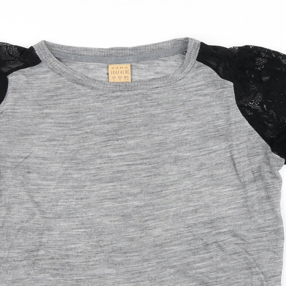 Zara Womens Grey Polyester Basic T-Shirt Size S Round Neck