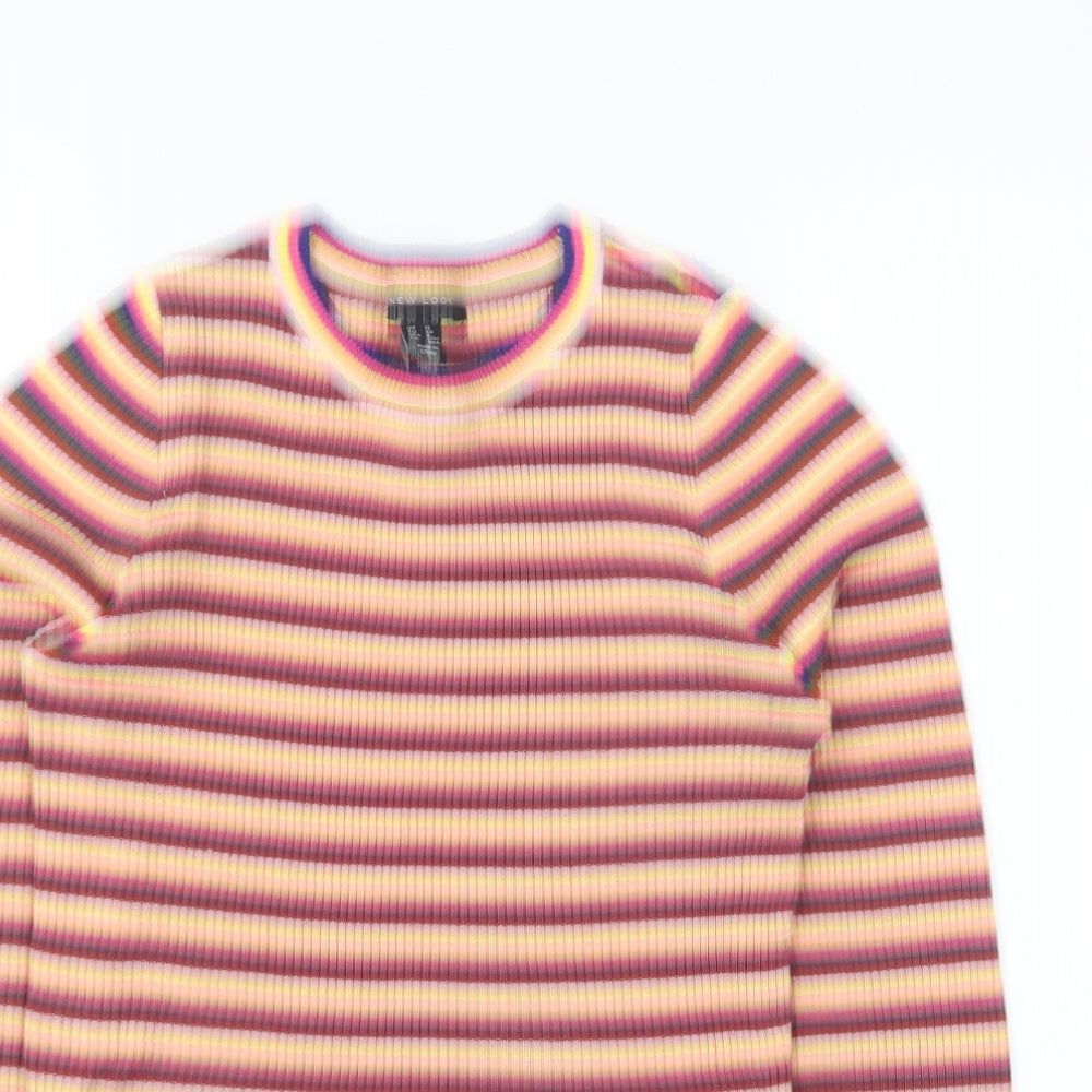 New Look Womens Multicoloured Round Neck Striped Polyester Pullover Jumper Size 12