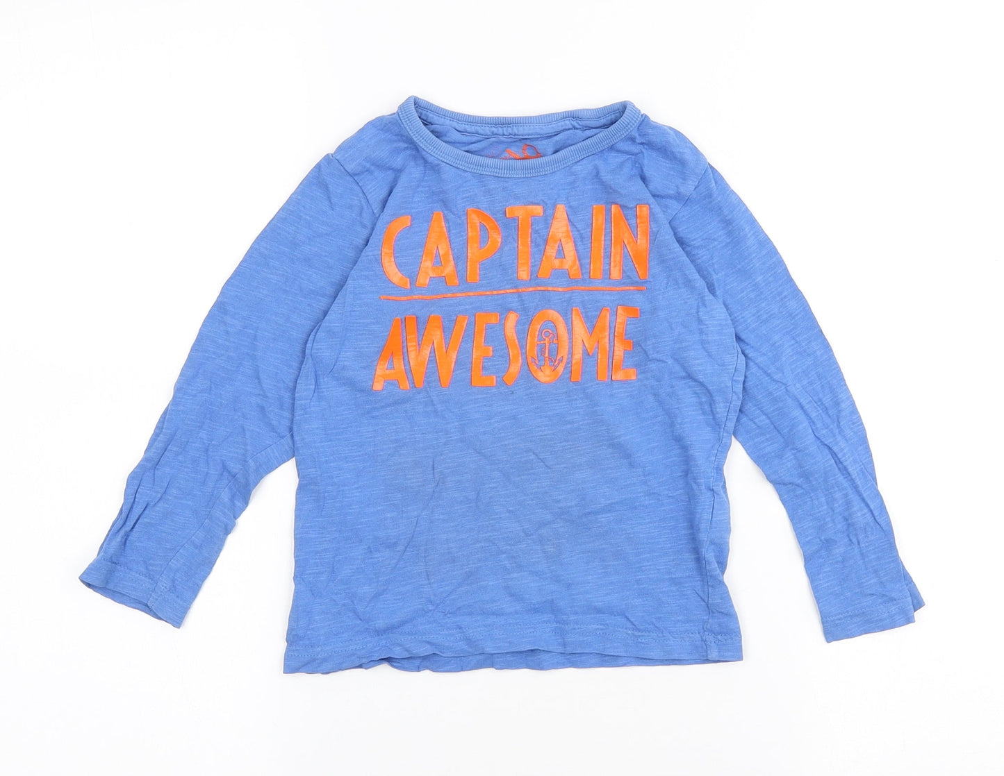Marks and Spencer Girls Blue Cotton Basic T-Shirt Size 2-3 Years Crew Neck - Captain Awesome
