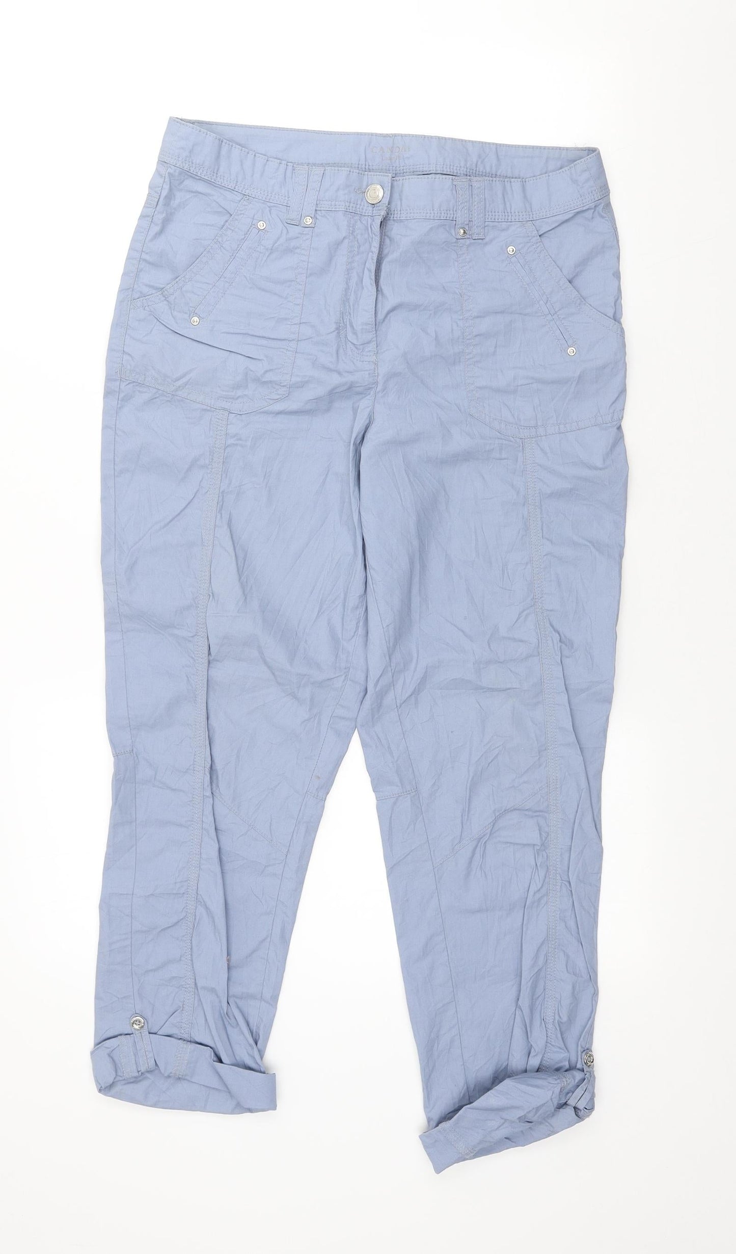 Canda Womens Blue Cotton Trousers Size 8 L24 in Regular