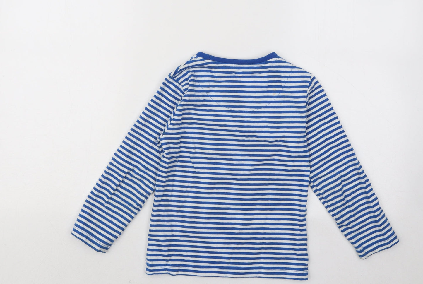 The Light House Boys Blue Striped Cotton Basic T-Shirt Size 5 Years Round Neck Pullover - Tractors