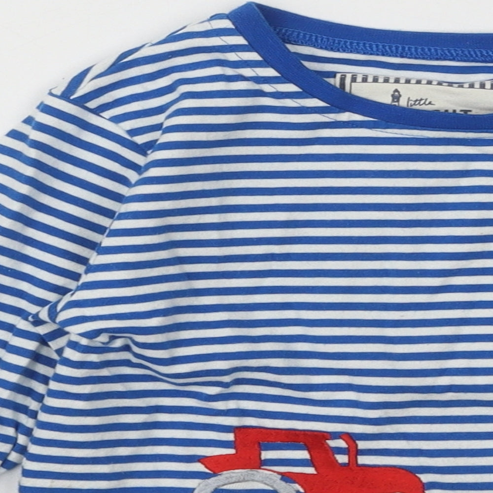 The Light House Boys Blue Striped Cotton Basic T-Shirt Size 5 Years Round Neck Pullover - Tractors
