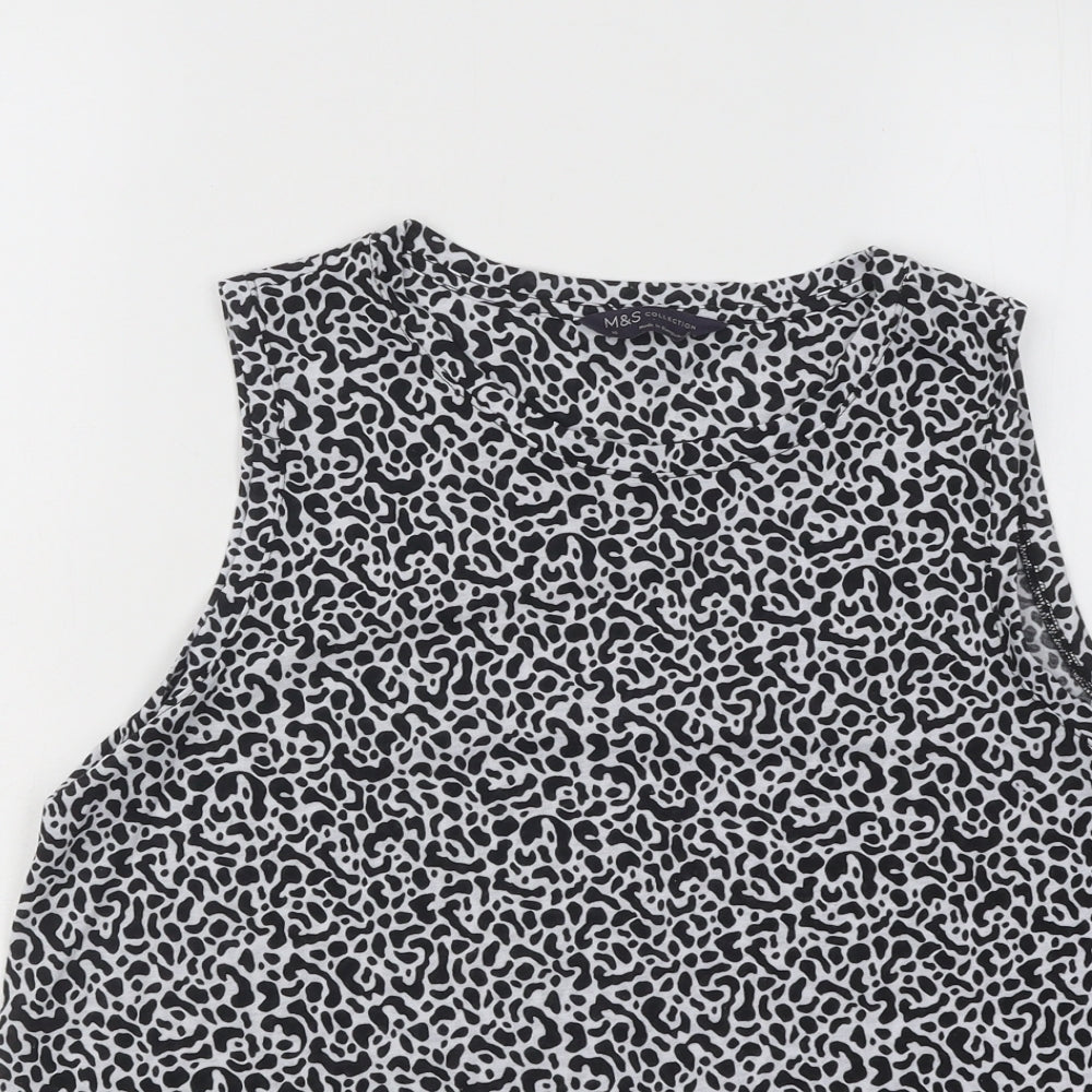 Marks and Spencer Womens Black Animal Print Polyester Basic Tank Size 10 Round Neck