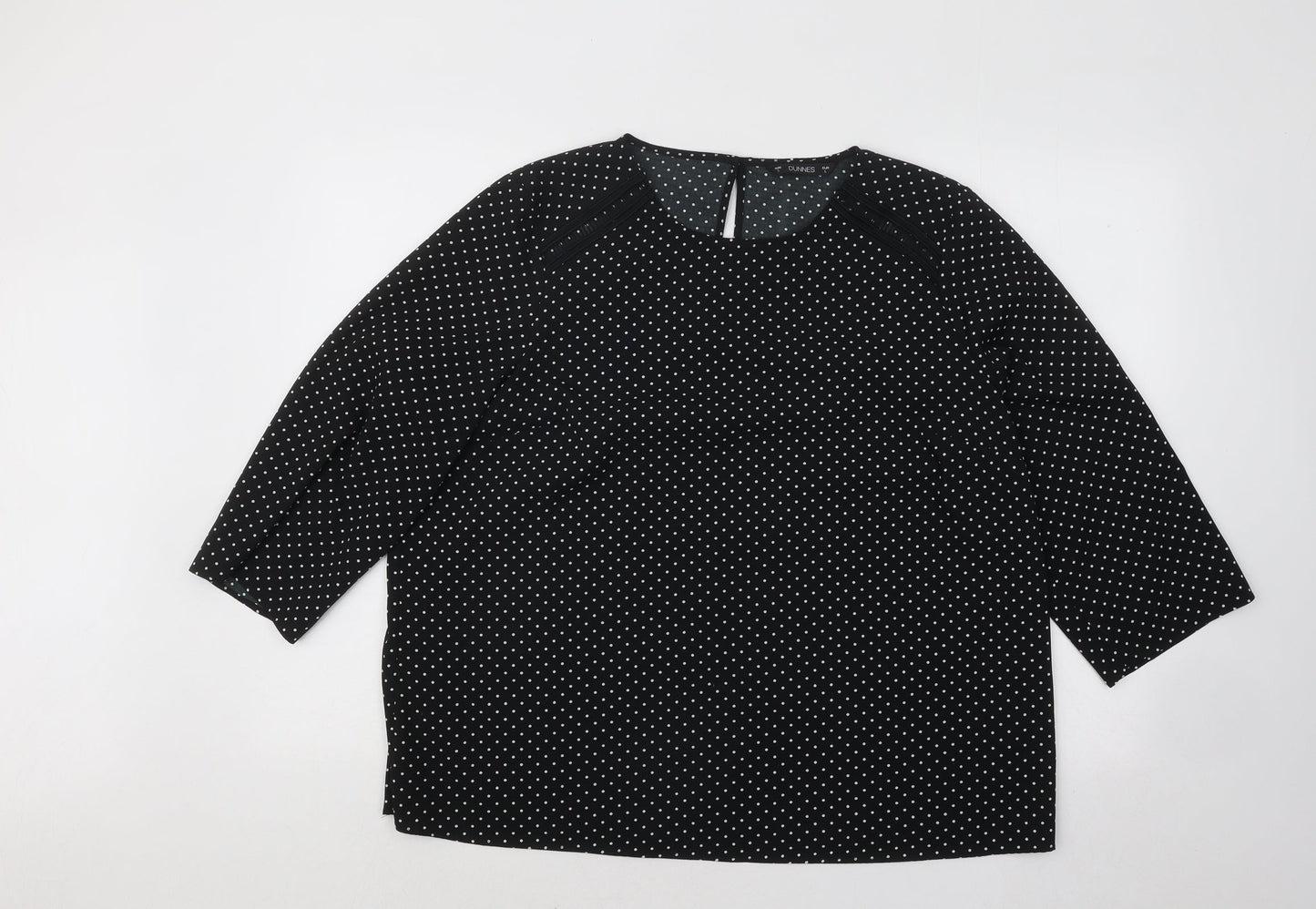 Dunnes Stores Womens Black Polka Dot Viscose Basic Blouse Size L Round Neck