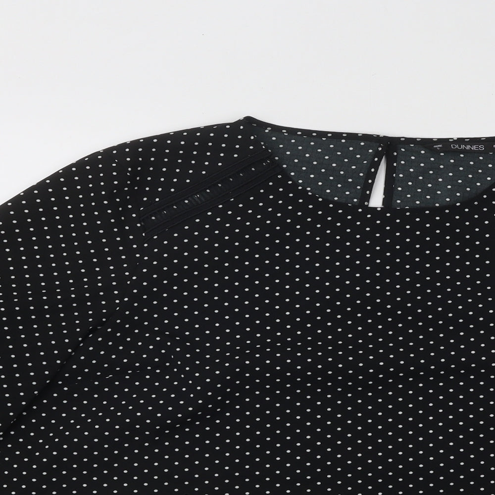 Dunnes Stores Womens Black Polka Dot Viscose Basic Blouse Size L Round Neck