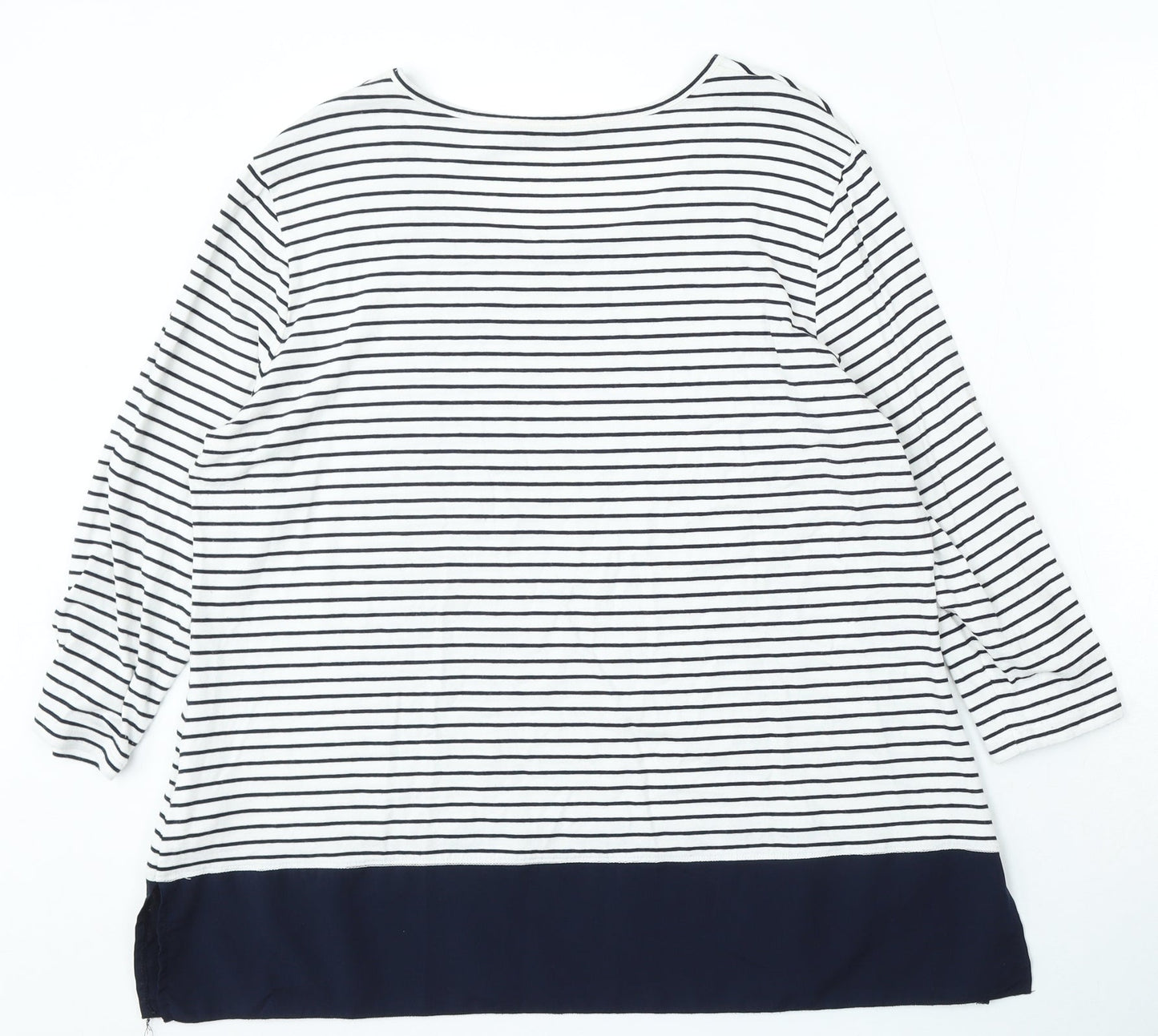 Betty Barclay Womens White Round Neck Striped Cotton Pullover Jumper Size M