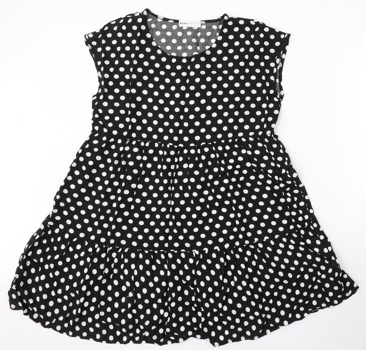Mulaya Womens Black Polka Dot Viscose Skater Dress Size S Round Neck