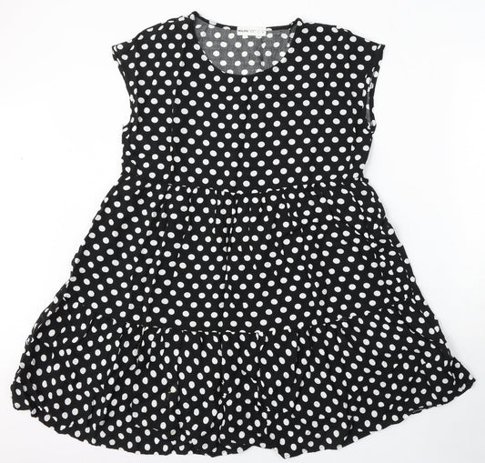 Mulaya Womens Black Polka Dot Viscose Skater Dress Size S Round Neck