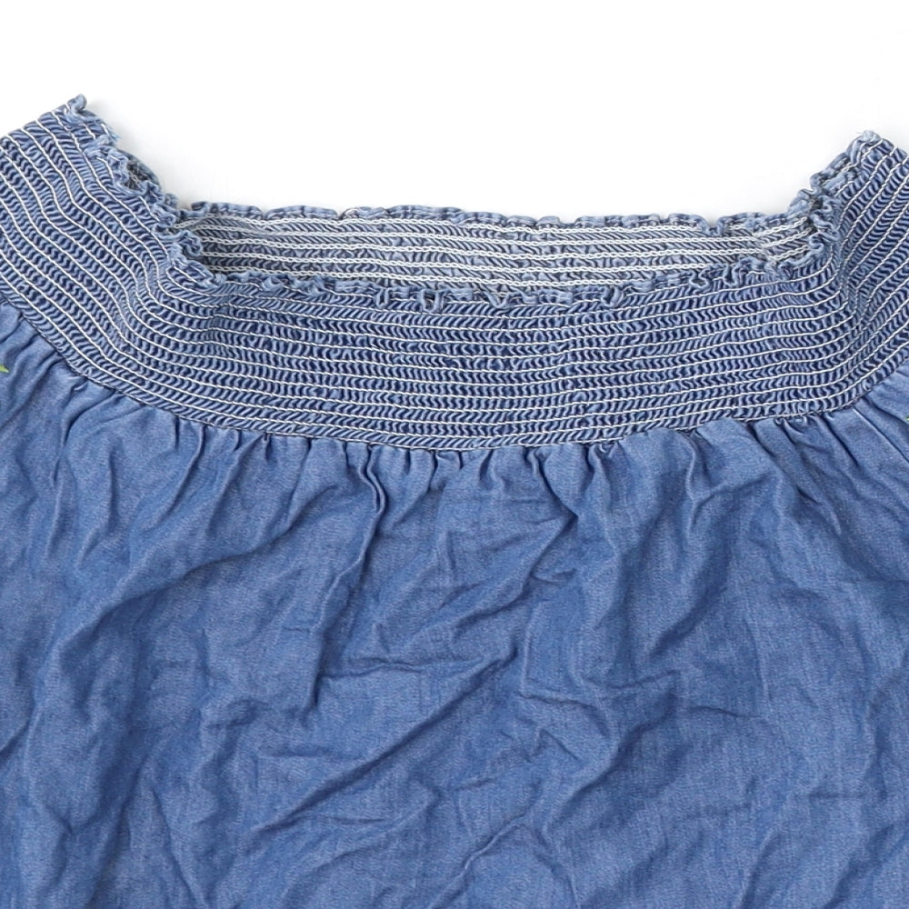 Very Girls Blue Floral Cotton Basic Blouse Size 14 Years Round Neck