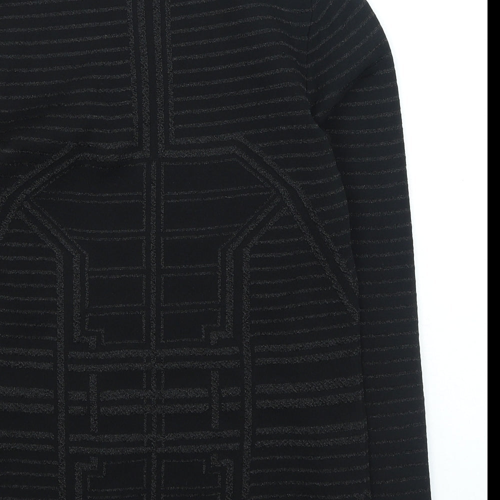 FreeQuent Womens Black High Neck Geometric Polyamide Pullover Jumper Size M