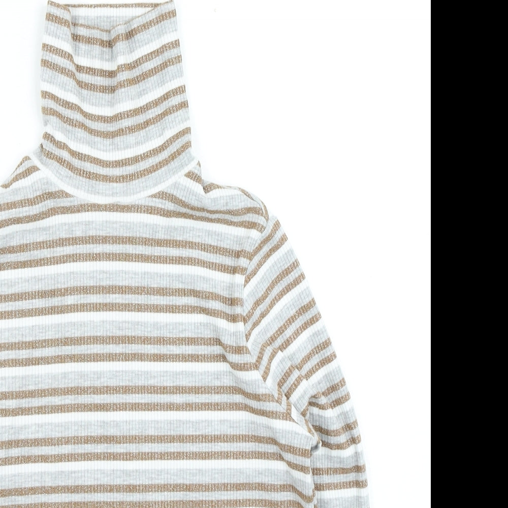 Marks and Spencer Womens Multicoloured Roll Neck Striped Polyester Pullover Jumper Size 14