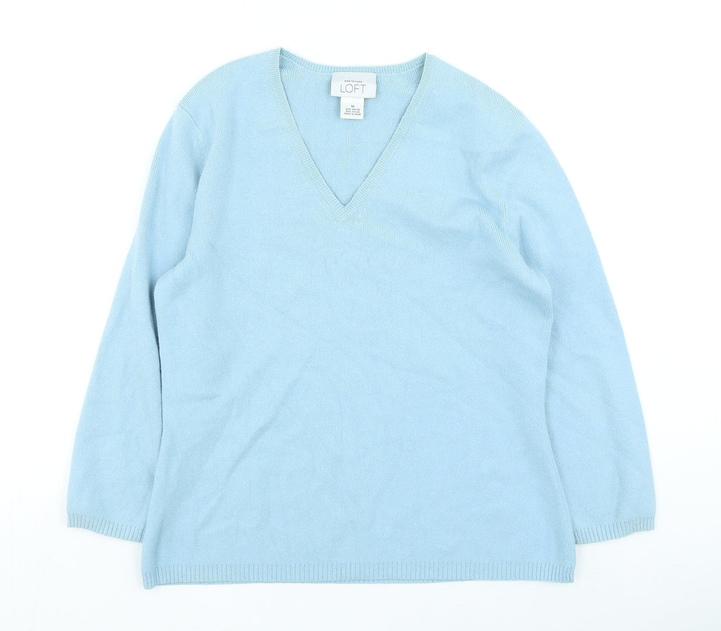 LOFT Womens Blue V-Neck Nylon Pullover Jumper Size M