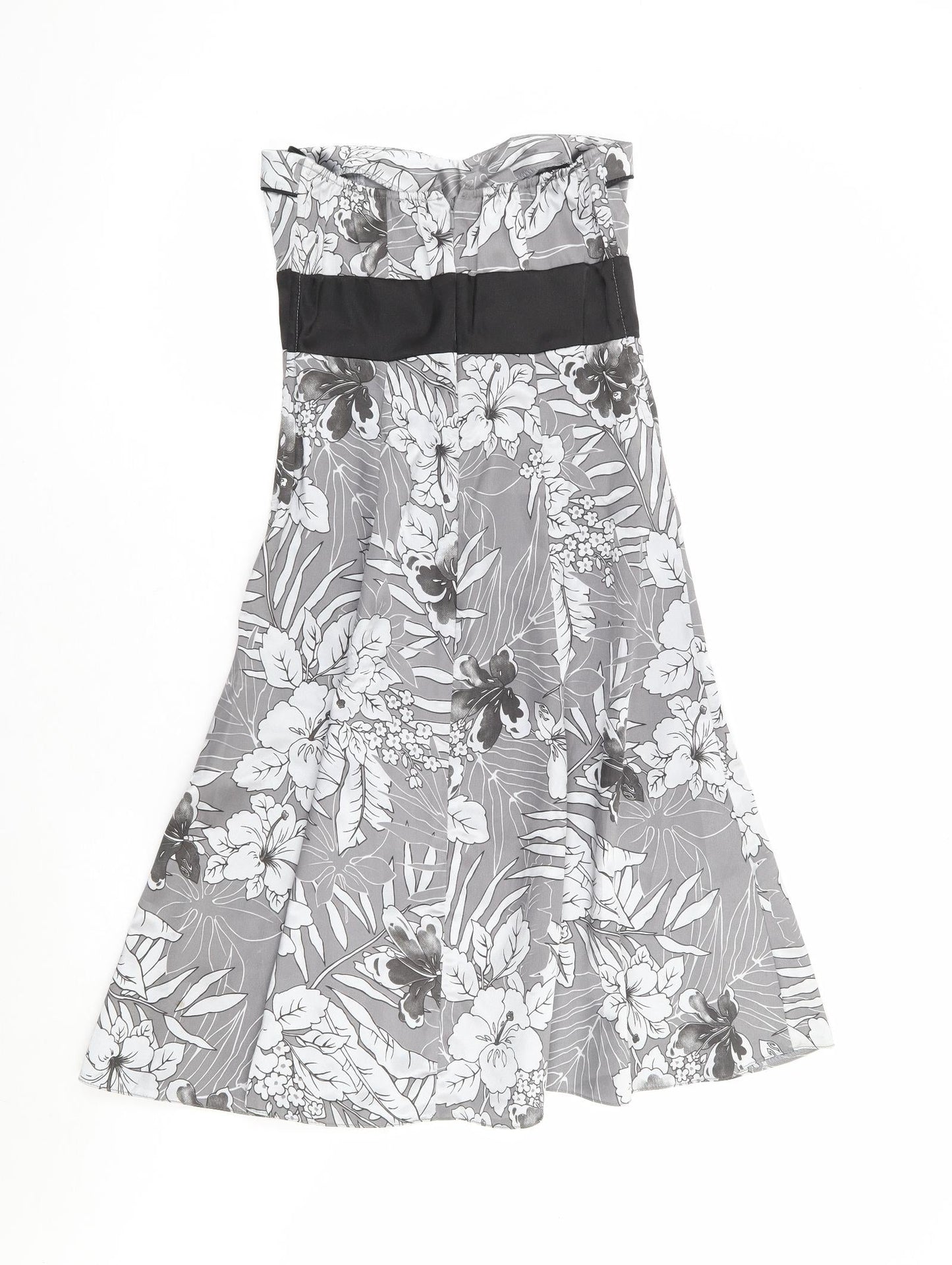 Preworn Womens Silver Floral Polyester Fit & Flare Size 8 Off the Shoulder Zip