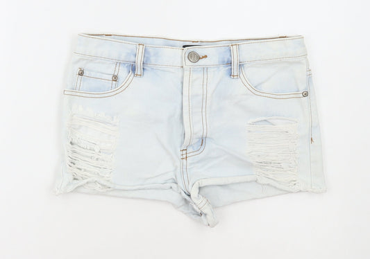 Exhibit Womens Blue Cotton Hot Pants Shorts Size 12 Regular Button