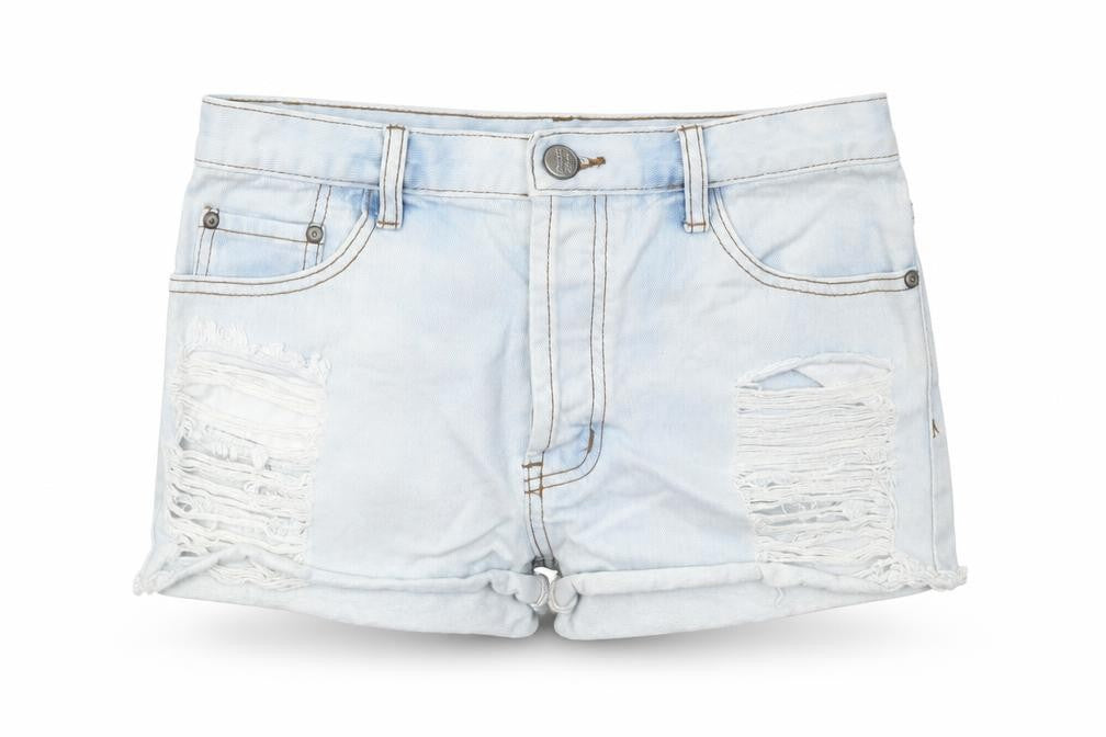 Exhibit Womens Blue Cotton Hot Pants Shorts Size 12 Regular Button