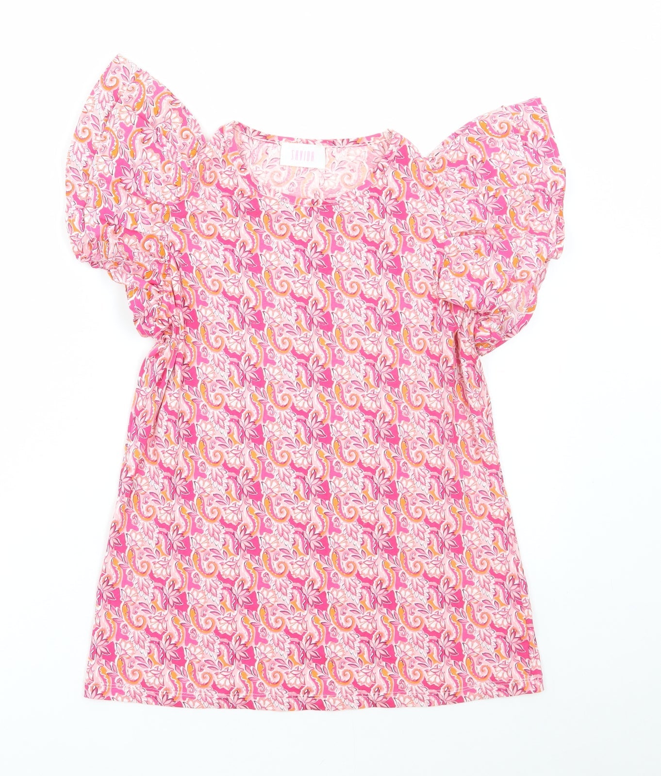 Savida Womens Pink Paisley Cotton Basic T-Shirt Size M Round Neck
