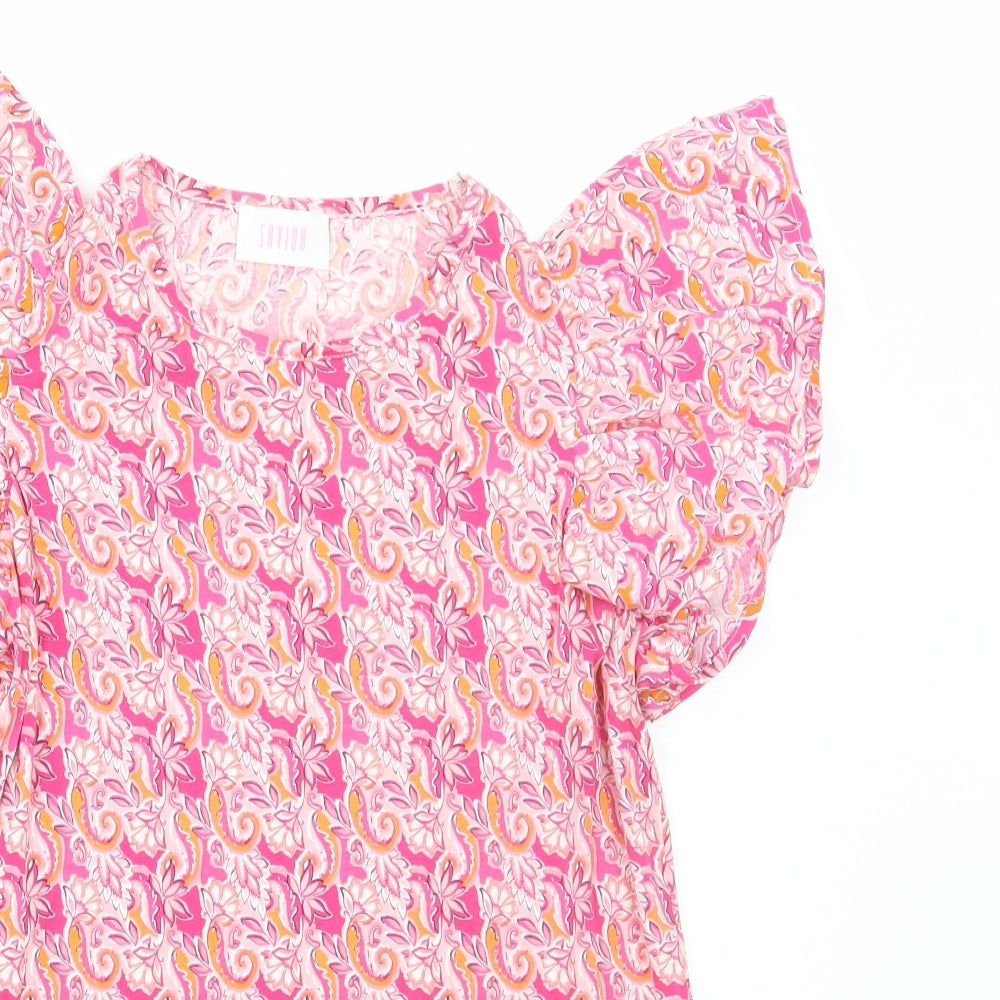 Savida Womens Pink Paisley Cotton Basic T-Shirt Size M Round Neck