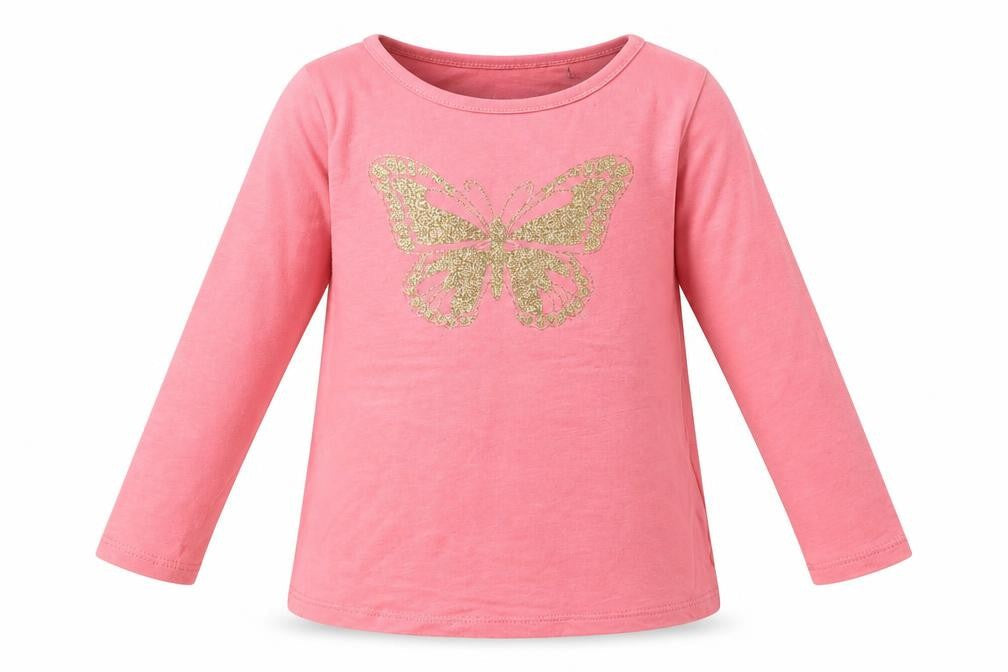 TOM TAILOR Girls Pink Cotton Basic Casual Size 2-3 Years Crew Neck Pullover - Butterfly Print