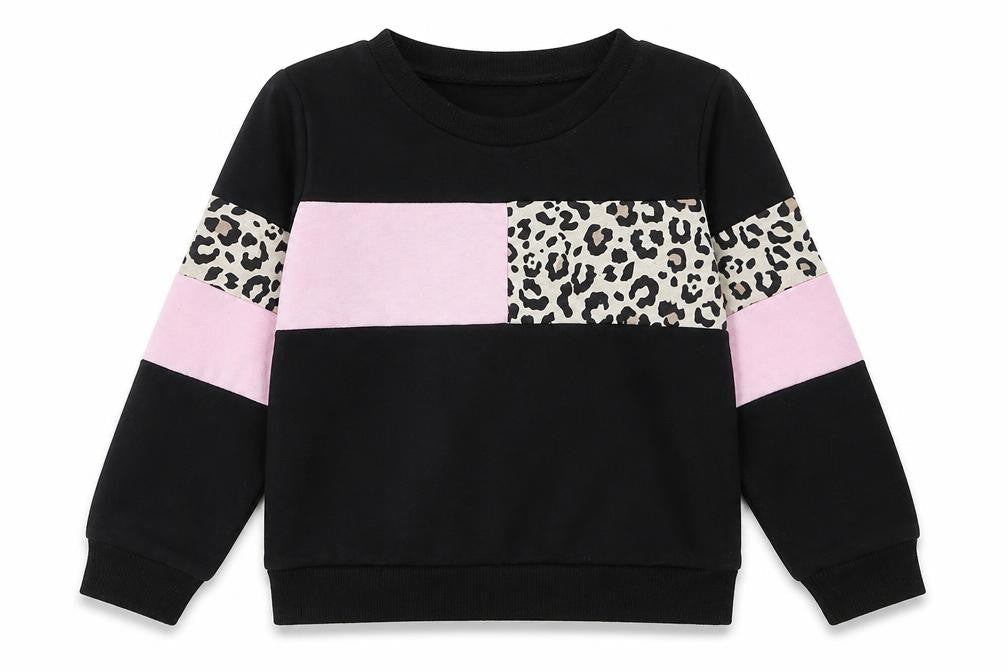 SheIn Girls Black Animal Print Cotton Pullover Sweatshirt Size 6 Years Pullover
