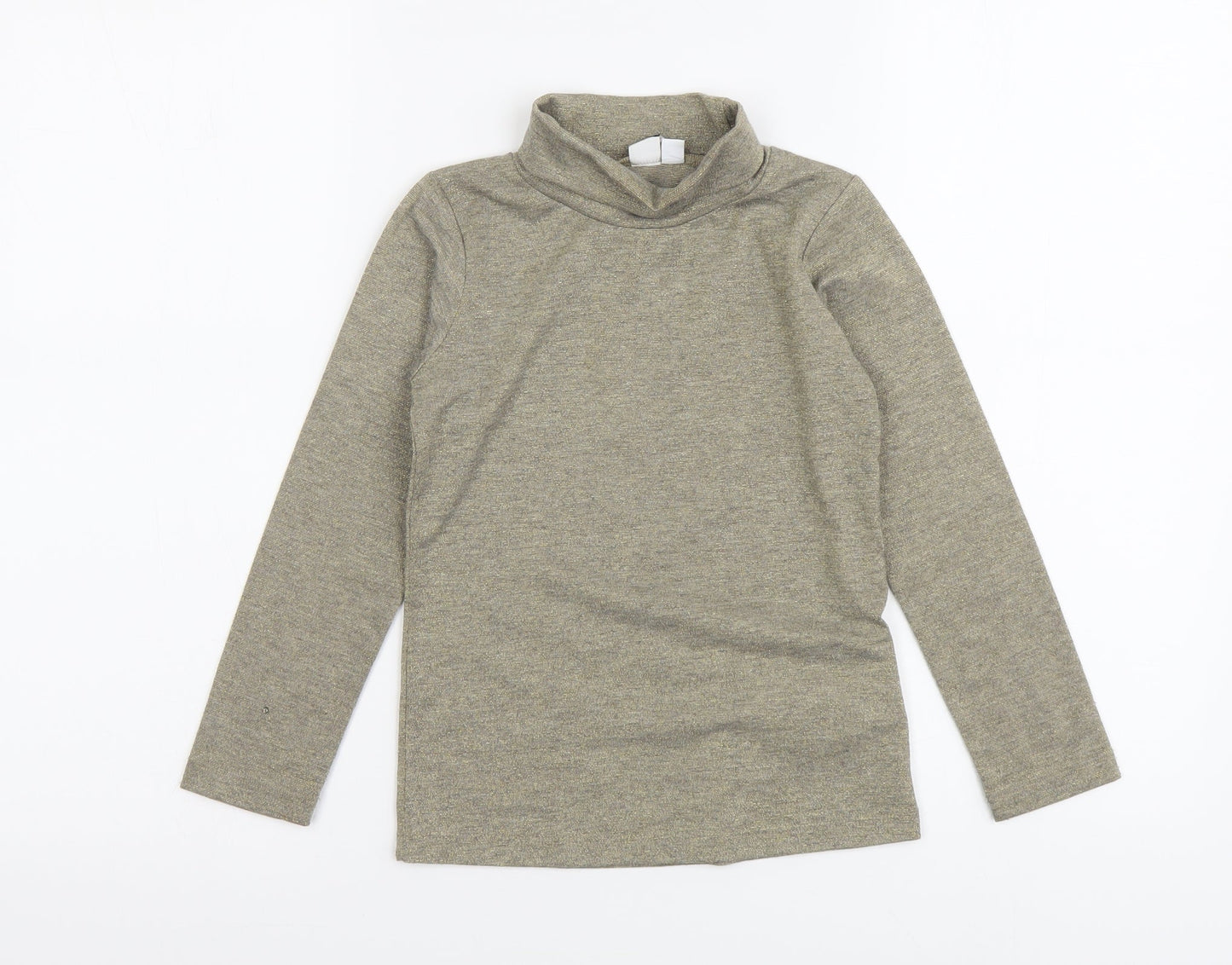 Preworn Girls Gold Polyester Basic T-Shirt Size 6 Years Roll Neck Pullover
