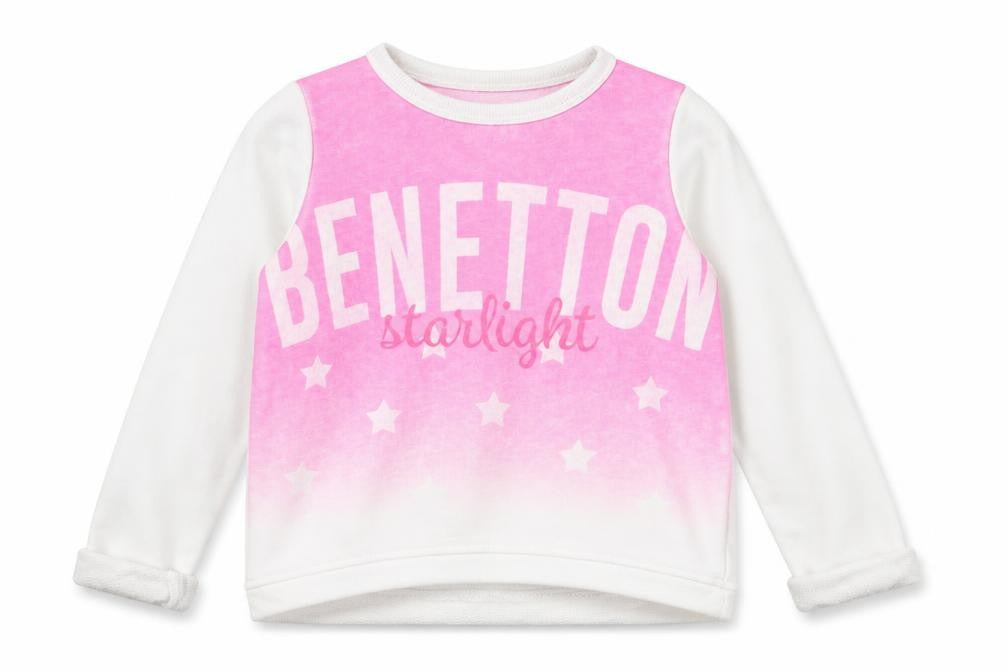 United Colors of Benetton Girls Pink Geometric Cotton Pullover Sweatshirt Size 4-5 Years Pullover