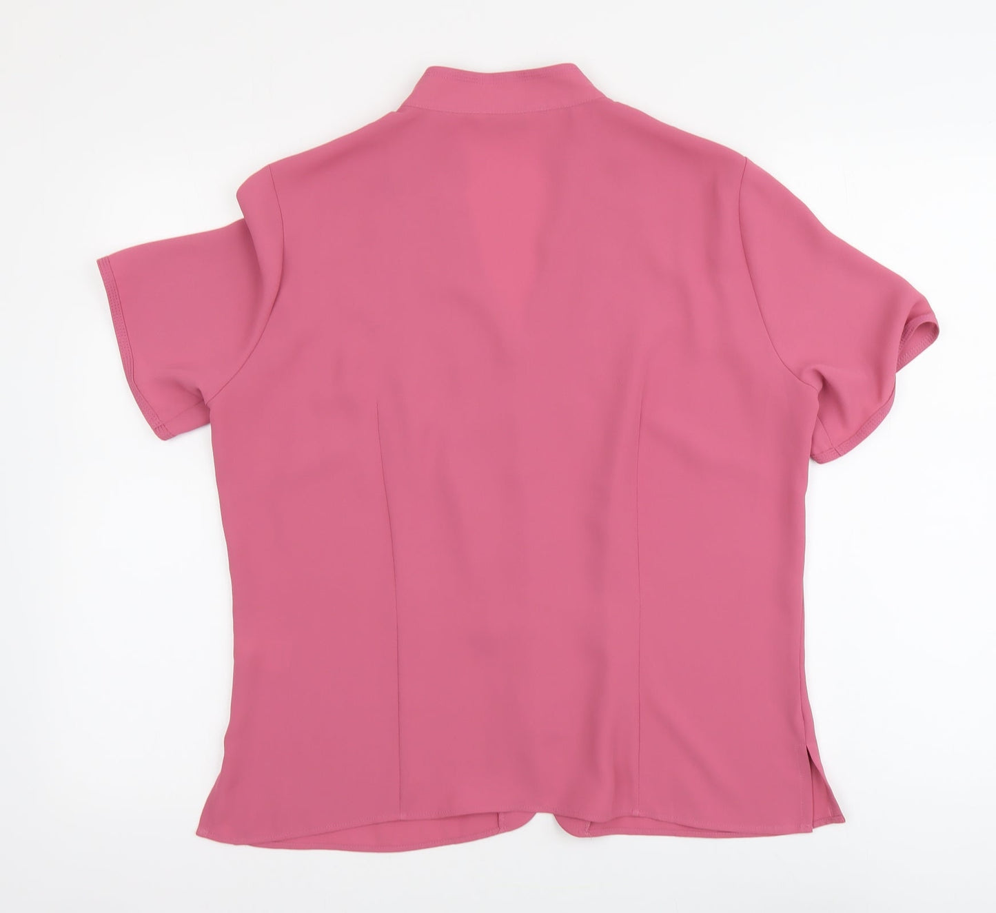 Marks and Spencer Womens Pink Floral Polyester Basic Button-Up Size 14 V-Neck