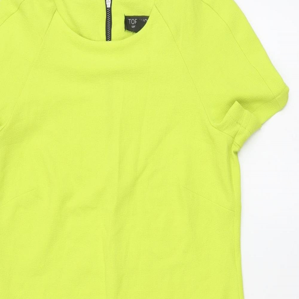 Topshop Womens Green Polyester Bodycon Size 8 Round Neck Zip